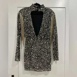 Nasty Gal Dresses Nasty Gal Embellished Sequin Fringe Trim